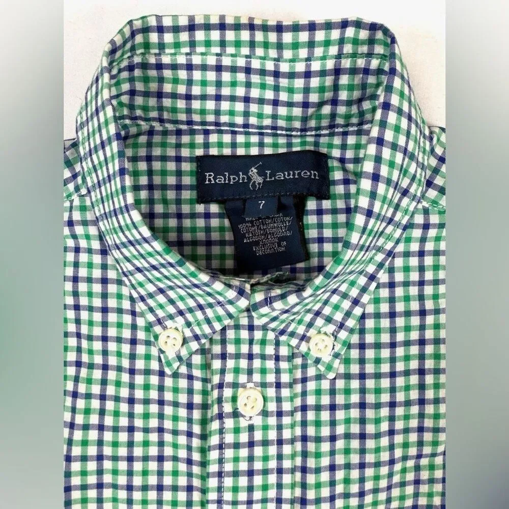 RALPH LAUREN Boys Check Plaid Button‎ Down Shirt 7 Classic Preppy Casual